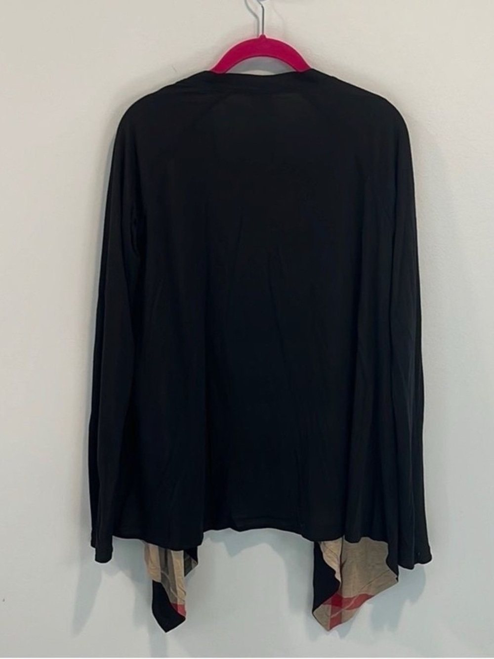 Burberry Reversible Waterfall Black Cardigan with Classic Beige Plaid Lining - L - Picture 6 of 10